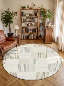 1 件米色和浅棕色几何条纹极简圆形地毯，适用于浴室、厨房、户外、室内、走廊、卧室、客厅、床边，可机洗，易于清洁的入口地垫，防滑底，适合卧室冬季装饰 - 彩色 - 查看 5