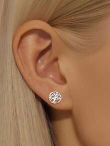 1 Pair S925 Sterling Silver Simple Hollow Tree Of Life Stud Earrings, Polished, Versatile For Women, Daily Wear, Fashion Jewelry Gift - Tree - View 9