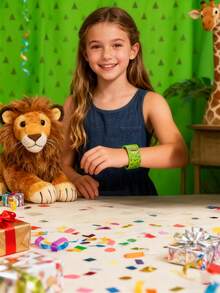 24/12pcs Animal Pat-On Bracelets, Perfect For Kids' Party Gifts, Jungle-Themed Snap Bracelets, Wildlife Leather-Textured Wristbands, Birthday Gifts, - Multicolor - View 3