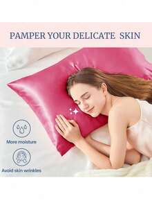 2PCs Satin Pillowcase Set And 2pcs Elastics Ponytail Holder Vegan Silk Satin, Envelope Closure, Protect Hair And Skin - Multicolor - View 11