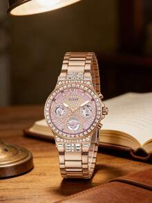 Guess 女士奢华时尚石英腕表，多功能粉钻表盘，不锈钢表带，玫瑰金女士腕表，适合日常佩戴，生日、周年纪念日、情人节礼物 GW0320L6 - 玫瑰金 - 查看 9