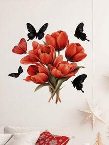 1pc Butterfly & Floral Window Decal, Soft & Elegant Design, Suitable For Glass Windows, Great For Bedroom, Kitchen And Studio Windows, Ideal Gift For Those Who Appreciate Aesthetics And Seasonal Home Decor - Fine - View 7