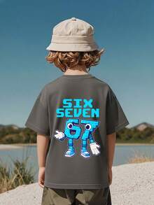 Young Boy Casual Graphic Print Crew Neck Short Sleeve T-Shirt, Summer Top