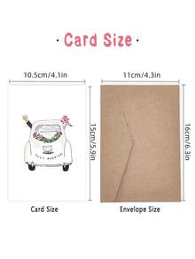 1pc Just Married Funny Wedding Congratulations Card With Classic Car Illustration - Universal Greeting Card For Bride And Groom, Cartoon Animals Theme, Paper Material - one-size - View 4