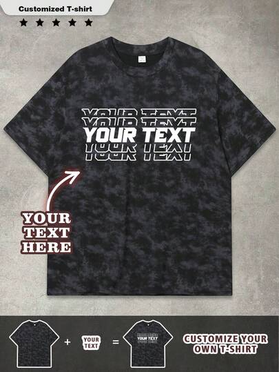 Customized Personalized Text Men's Tie-Dye Short Sleeve T-Shirt, Customized T-Shirt, Customize Your Text, Customize Your Name, Customize Baby/Friend/Idol/Couple/Family/Party/School/Sports/Pet Love Text Print, Logo/Business/Company Party Uniform, Birthday Gift, Holiday Gift, Party Gift, Wedding Gift