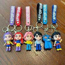 1pc K-POP Idol Girl Group Silicone 3D Keychain With Members/Cute Mascot Characters, Multi-Color Printed Lanyard + Metal Key Ring, Soft & Delicate Texture, Fan Merchandise Backpack Key Chain Decoration - Multicolor - View 1