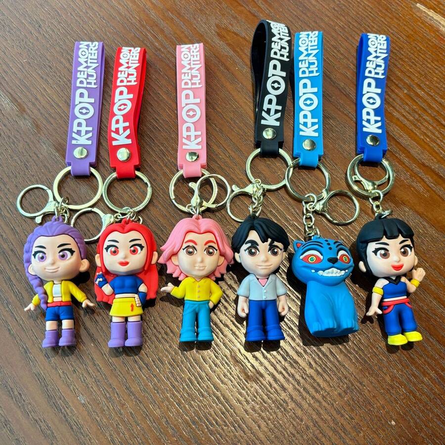 1pc K-POP Idol Girl Group Silicone 3D Keychain With Members/Cute Mascot Characters, Multi-Color Printed Lanyard + Metal Key Ring, Soft & Delicate Texture, Fan Merchandise Backpack Key Chain Decoration - Multicolor - View 1