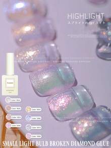 12毫升 2026新款极光独角兽高光小灯泡，网红爆款透明闪亮极光亮片凝胶，彩虹碎钻星河美人鱼指甲油，适合多种场合：购物、约会、通勤、居家DIY美甲沙龙。配备LED灯、UV底油、亮油，通勤约会必备，热销沙龙级品质，持久28天。 - 彩色 - 查看 2