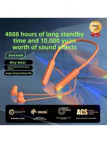 1pc Orange Neckband Headphones Sleek Modern Lightweight Ergonomic Design Soft Comfortable Material 4888 Hours Long Standby Dual Mode Acoustic Cavity Digital Noise Reduction 360 ° Surround Sound Long Battery Life Secure Fit Sports Airy Wear Wireless Neckband Headphones Daily Use Gym Workouts Outdoor Activities Travel Commutes Leisure Listening New Year's Day Celebrations Parties Valentine's Day Gifts Easter Gatherings Mother's Day Presents Father's Day Gifts Memorial Day Trips Stylish Versatile Comfortable Wearable Audio Device Men Women Teens High-Quality Sound Effects Digital Sound Enhancement Technology Easy To Operate Portable Neckband Headphones Sports Enthusiasts Daily Entertainment Work Commutes BNGY - trái cam - Xem 1