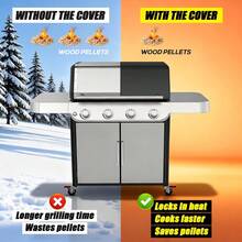 Thermal Blanket Grill, 35x40 Inch Heavy-Duty Smoker Grill Insulation Cover Winter Cooking, Pellet Grill Heat Shield Traeger Stoves, Cuttable Insulated Blanket - 黑色 - 查看 3