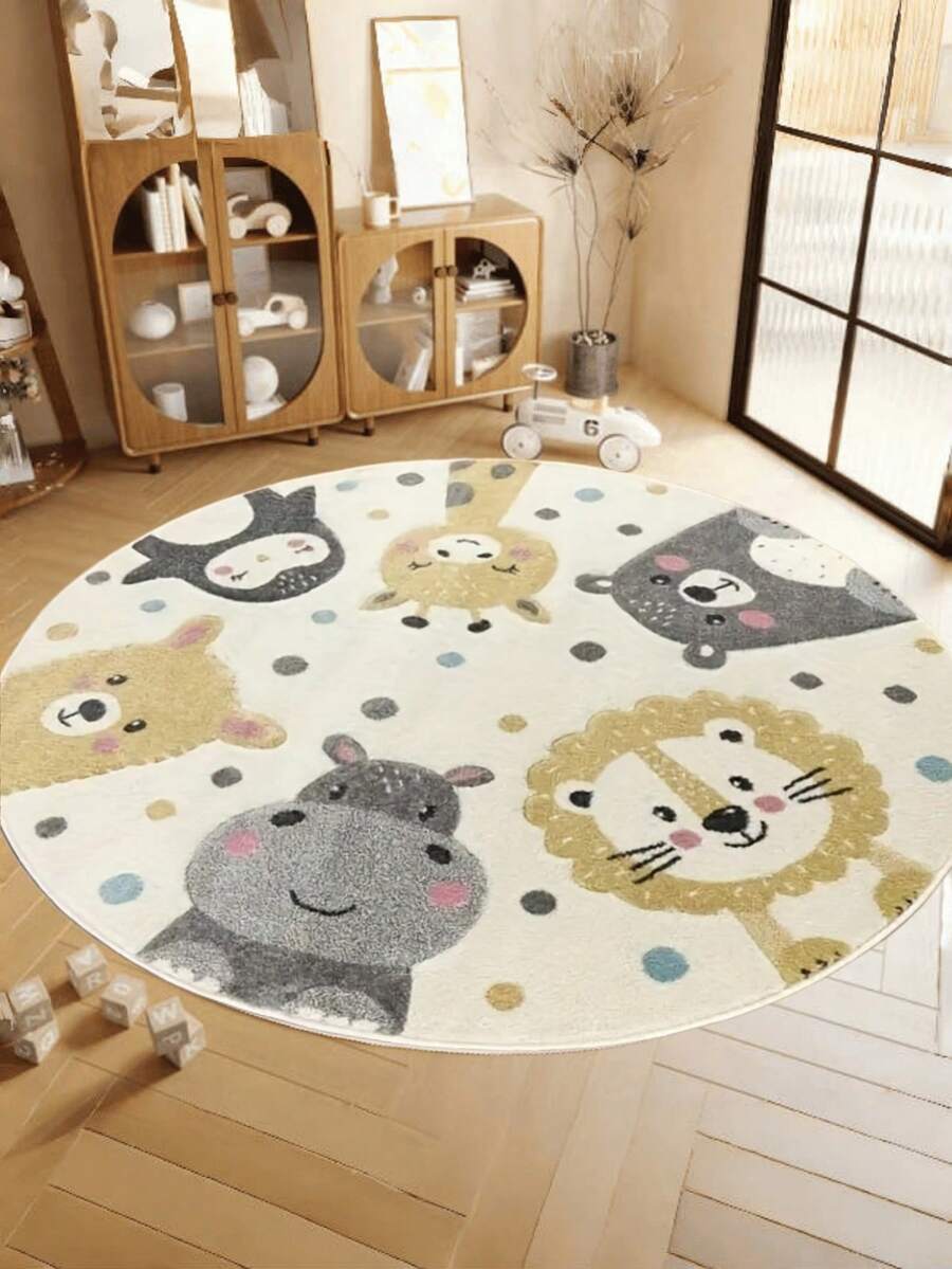 1 Stück runder Kunstwollteppich, einfarbig, Kurzflor, leicht zu reinigen, modernes Design, verschiedene Größen, geeignet für Wohnzimmer, Schlafzimmer, Arbeitszimmer, Umkleideraum, Schminktisch-Bereich, Dekorationsteppich, Geschenk für Feiertage - Beige - Übersicht 1