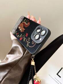 可爱松鼠彩绘镂空黑色草莓绳图案简约时尚创意防震手机壳，兼容 17/17 Pro/17 Pro Max/16/11/16 Pro/16 Plus/16 Pro Max/16e/15 Pro Max/13/14/12/XS/XR/7G/8P，兼容三星Galaxy S25/S25 Plus/S25 Ultra/A16/A36/A26/A56/A50/A12/A32/A52/A72/A51/A21S/A13/A14/S24/S24 Plus/S24 Ultra/S20/S23/S22/A53/S20 FE，国际版，非国内版 - 彩色 - 查看 5