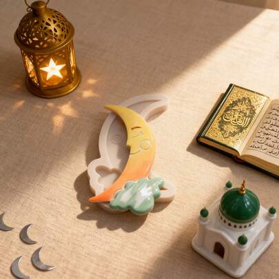 1pc Gray Middle Eastern Ramadan Cartoon Smiling Cloud Moon Silicone Mold, A Must-Have For Handmade Artworks, Holiday Decorations, Dining Table Mats, Candles, Resin, Drip Glue, Gypsum Can All Be Made Into Finished Products, With Simple Demolding And Reusable Molds.