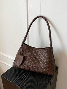 韩版腋下包套装，复古编织图案单肩包和休闲手提包，2件套 - 彩色 - 查看 6