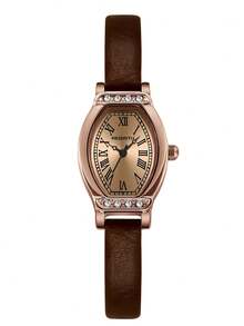 1 chiếc đồng hồ nữ kiểu dáng retro, dây da, máy quartz, thích hợp để đeo hàng ngày. - Cà phê nâu - Xem 5