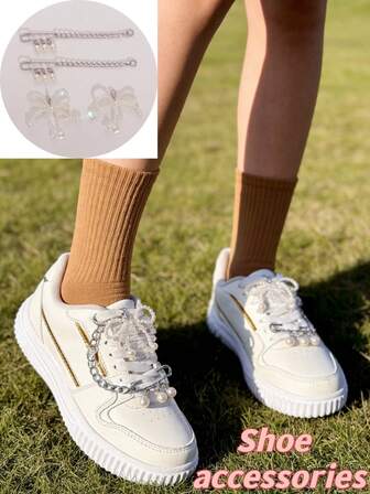 4ชิ้น เข็มกลัดโบว์คริสตัลมุก โซ่โลหะผสม เครื่องประดับรองเท้า - ติดตั้งง่าย ถอดออกได้ DIY ของตกแต่งสำหรับปรับแต่งรองเท้าผ้าใบ รองเท้าผ้าใบ รองเท้าส้นตึก รองเท้ากีฬาที่มีเชือกผูก - ของขวัญที่สมบูรณ์แบบสำหรับวันหยุด งานปาร์ตี้ และโอกาสพิเศษต่างๆ