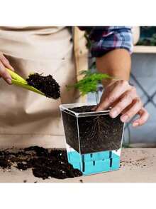FEPK Maceta autorriegable automática, maceta cuadrada de plástico transparente y transpirable con autoadsorción, maceta hidropónica de escritorio, diseño moderno, multicomponente, apta para plantas araña, orquídeas, violetas africanas, satisface las necesidades de jardinería doméstica, jardinería fácil - Multicolor - Ver 5