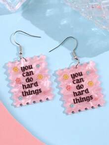 1 Pair Fashionable, Exquisite, Versatile, Unique, Creative Hip-Hop Punk Geometric Floral Slogan Acrylic Dangle Earrings For Women, Suitable For Daily, Party, Commute, Holiday, Festival - Multicolor - View 4