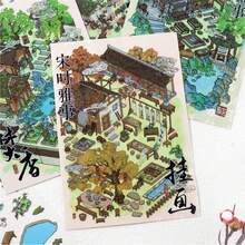 1 Set Yashi Chinese Style Scenery Stickers, Fun Handmade 3D Hut Decals For Journal DIY - Multicolor - View 1
