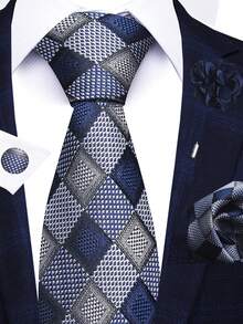 4-Piece/Set High-Quality Classic Blue Men's Tie Gift Box, An Ideal Choice For Men's Suit Accessories, Suitable For Holidays, Weddings, And Business Work