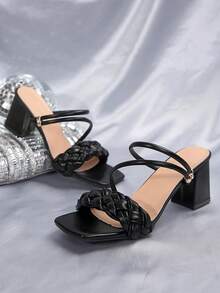 French Strap Elegant Lady-Like Chunky Heel Sandals, Suitable For Dates, Shopping, Commuting, Business, Gatherings, Parties, Vacations, Fashionable, Versatile, Comfortable - Black - View 5