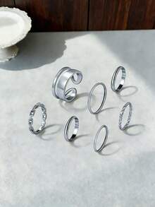 7件套素圈戒指套装，朋克风指节戒指，时尚可叠戴素圈戒指，适合派对、节日装扮
