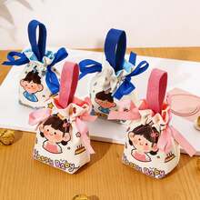5 piezas Bolsas de tela suave con diseños para niños y niñas, bolsas de regalo con temática de bebé feliz para baby shower, cumpleaños, celebración de los 100 días, graduación, bolsas de dulces, rosa para niñas, azul para niños - Multicolor - Ver 7