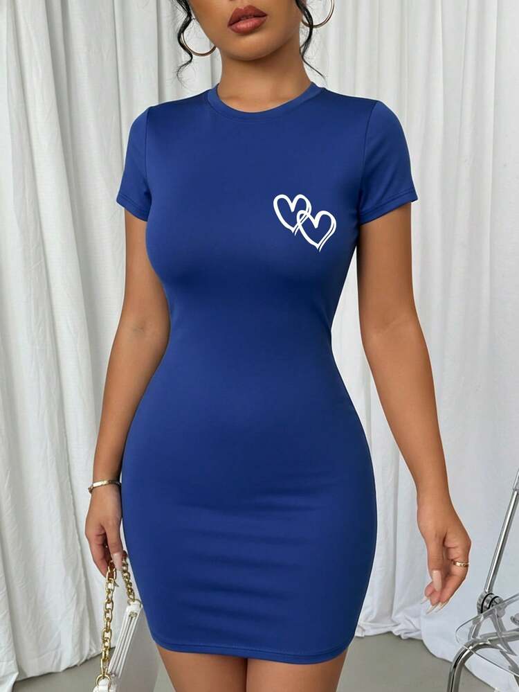 Vestido de verano elegante y ajustado con estampado de letras, de estilo casual y de moda para mujer - Azul - Añade 4