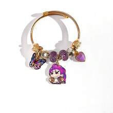 K-POP Witch Girl Group Stainless Steel Adjustable Bangle Bracelet With Butterfly & Heart Pendant Charms - Multicolor - View 5