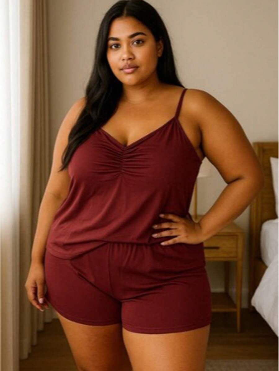Conjunto de Baby Doll PLus Size em Poliéster Liso Short Feminino Adulto Conforto ao Dormir.