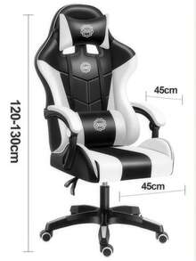 Silla Gamer Económica y Cómoda, Material Sintético Duradero, Reposacabeza y Apoyo Lumbar, Ruedas de PU para Pisos Sensibles, Ajustable en Altura - Blanco y Negro - Ver 4