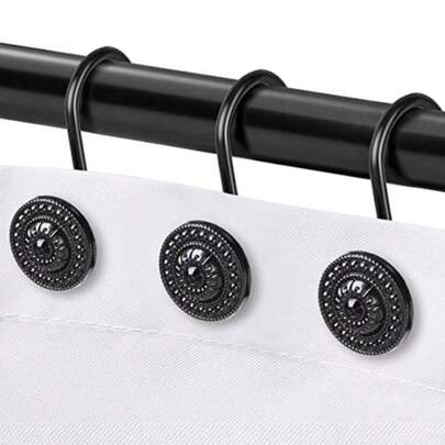 Black Shower Curtain Hooks Rust Proof Decorative Shower Curtain Rings For Bathroom Shower Curtain Hooks For Shower Liner 12Pcs