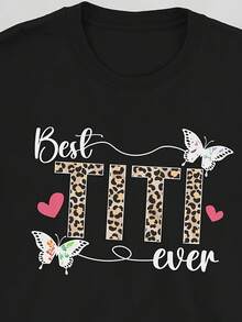 Aunt Appreciation Gift T-Shirt| Best  Ever Text & Leopard Print Letters - Soft Breathable Tee For Women & Men - Relaxed Fit Casual Shirt For Birthday, Mother'S Day, Aunt - Same Style For Men And Women 2025 Summer Short-Sleeved Prin - màu đen - Xem 1