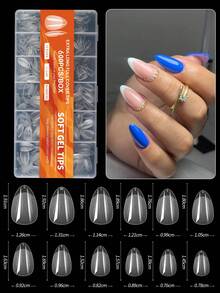 600pcs Square Almond Stiletto Coffin Shaped Artificial Full Cover Nail Stickers, Soft Transparent Gel Nail Stickers, 12 Sizes, Acrylic Square Press-On Nail Stickers