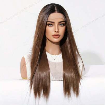 NATAN A Long Synthetic Straight Lace Front Wig In Ombre Honey Brown, Made From Heat-Resistant Fibers, Perfect For Daily Wear, Parties, Or Cosplay For Women.