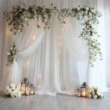 1pc/2pcs White/Black Sheer Voile Curtain Backdrop, Thin Mesh Fabric Drape With Rod Holes, For Wedding Ceremony, Party, Valentine's Day, Birthday And Event Decoration (Rods Not Included)