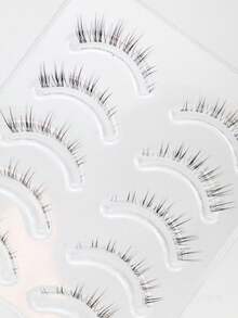 5 Pairs Korean & Japanese Style Sunflower Soft Faux Mink Invisible Wispy Curly Fluffy Lightweight Reusable False Eyelashes For Date & Travel - Black - View 7