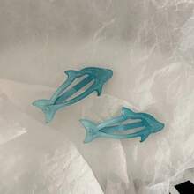 Adorable Blue Glitter Dolphin Hairpin - Soft Resin Animal Hair Accessories For Ladies, Delightful Bunny Side Hairpin For Everyday And Casual Use, Versatile All-Season Hairpin For Daily Styling, Whimsical Hairpin With A Romantic Touch - 藍色 - 查看 2