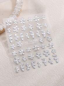 Silver Embossed 5D Nail Stickers Silverly Metal Petals Butterfly Acrylic Spring Summer Flower Sliders Nail Decoration Y2K Valentine's Day Nail Art Supplies DIY Nails - Silver - View 4