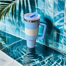 40 OZ H2.0 Stainless Steel Tumbler Double Wall Vacuum Insulated Portable Drinking Cup Travel Iced Coffee Mug Summer Drinkware With Handle And Straw, Perfect For Travel, Home, Office, Gift, Ice Drinks And Hot Drinks(Limited Edition 700pcs) - 霜白 - 查看 8