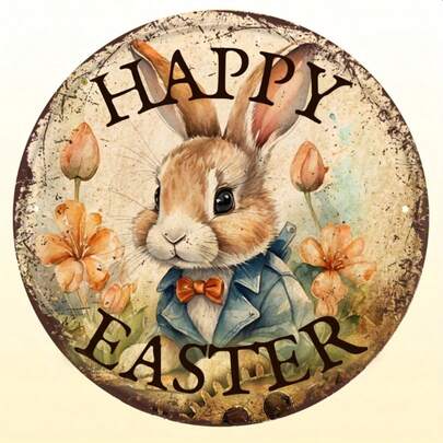 1pc Easter Bunny Vintage Wooden Sign, Retro Plaque Decor, Hanging Wall Plaque For Home, Room, Restaurant, Bar, Cafe, Door, Yard, Garage