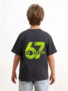 男童休闲印花圆领短袖T恤，夏季上衣