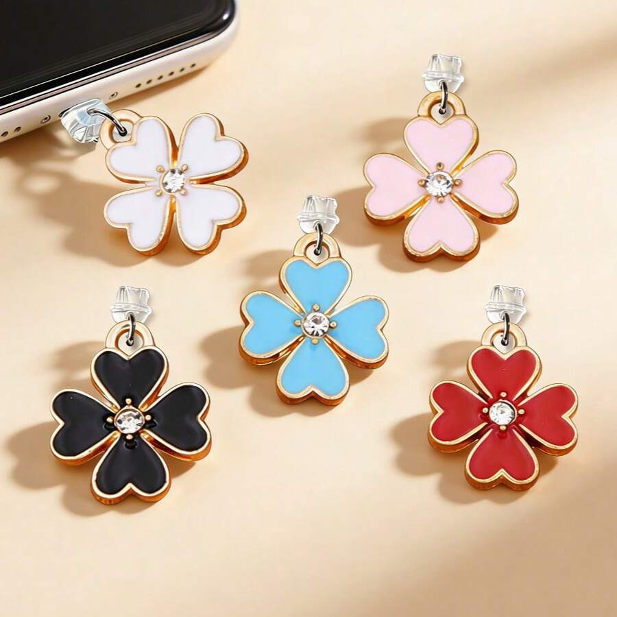 Nút bịt cổng điện thoại hình cỏ ba lá may mắn thời trang NYC, chất liệu kép hợp kim + PVC, bảo vệ cổng điện thoại đa năng, quà tặng cho mẹ, gia đình, bạn bè, trẻ em, sinh nhật, ngày lễ, phụ kiện điện thoại, bùa may mắn. - trắng - Xem 1