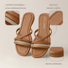 Women's Casual Sandal With Glitter And Rhinestones, Straps And Square Toe - Luxurious And Comfortable - 棕色 RF04 - 查看 4