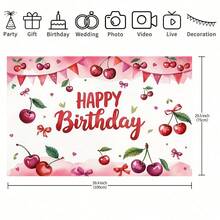 1pc Cherry Theme Pink Birthday Party Banner, Cherry & Ribbon Design, Suitable For Family Events, Weddings, Christenings And Festivals, Indoor/Outdoor Use, Party Decor, Birthday Party Decorations - Multicolor - View 8