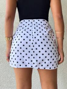 Polka Dot Skirt Shorts (Crocheted Knit Fabric) - 白色 - 查看 2