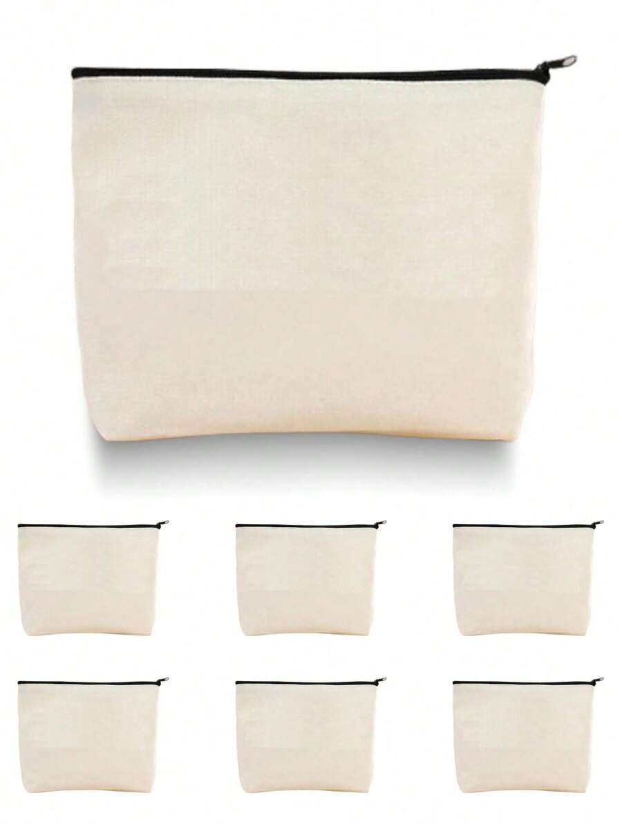 空白黄麻拉链袋（散装），化妆包/铅笔盒，适用于化妆品和DIY手工，空白卡其色化妆包/铅笔盒（散装），多功能旅行洗漱包/拉链袋，必备旅行配件，适用于学校/假期用品，女士化妆包/旅行包 - 米色 - 查看 1