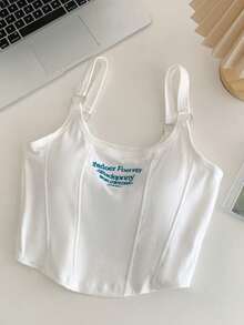 Áo croptop không tay gợi cảm dành cho nữ, thêu họa tiết, dáng ôm sát, phong cách ngọt ngào, phù hợp cho trang phục thường ngày mùa hè, màu trắng. - trắng - Xem 8