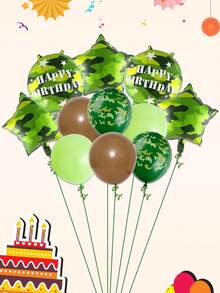 11个18英寸军绿色圆形五角星迷彩印花乳胶气球，浅绿色和卡其色乳胶气球，适用于迷彩主题、生日派对、家居装饰、活动装饰 - 彩色 - 查看 3