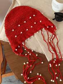 1pc Women's Handmade Crochet Hollow Out Beanie Hat, Lightweight Knitted Tassel Decor Cap, Fashion Headwear For Summer Sun Protection, Bohemian Style For Mothers And Daughters, Random Color Shipped (Slightly Oversized, Minor Color Difference From Actual Item) - Multicolor - View 5